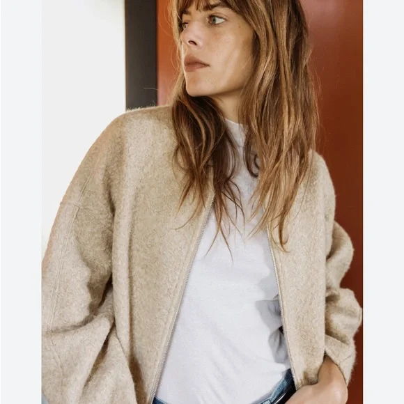 Zara Boucle Oversized Bomber Jacket Zipper - Picture 2 of 13